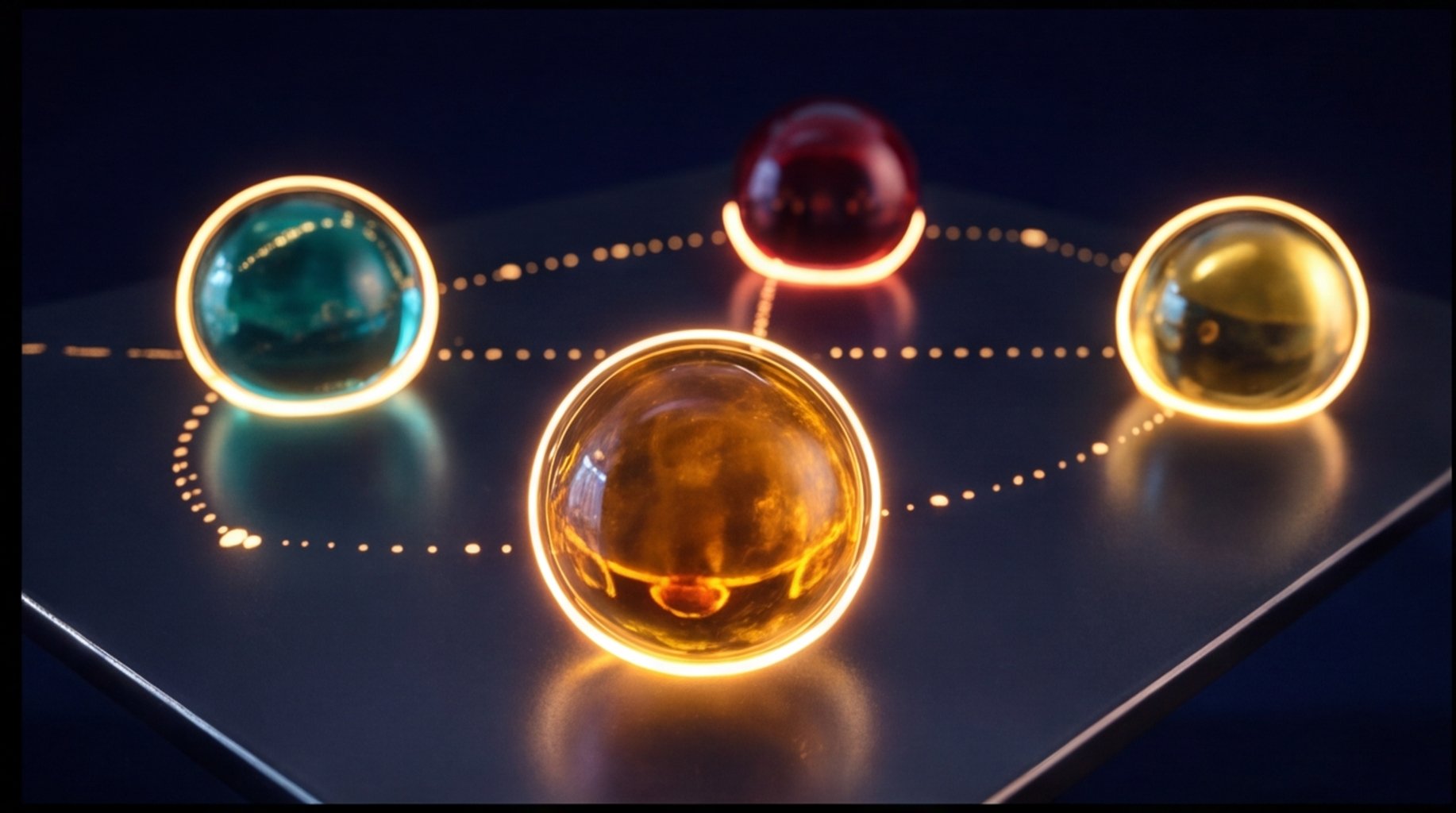 Radar chart rendered as glass spheres